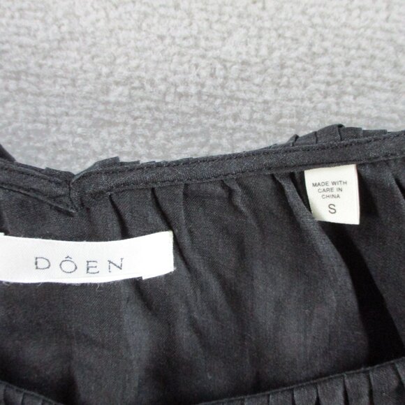 DOEN Samara Top Womens Small Black Ramie Tencel Blend Lace Ruffles Puff Sleeve - Picture 8 of 14